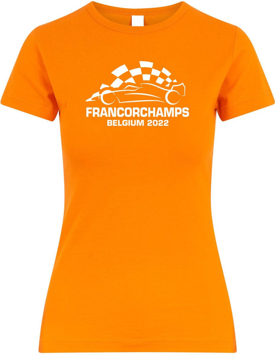 Dames t-shirt Francorchamps Belgium 2022 met raceauto | Max Verstappen / Red Bull Racing / Formule 1 fan | Grand Prix Circuit Spa-Francorchamps | kleding shirt | Oranje | maat L